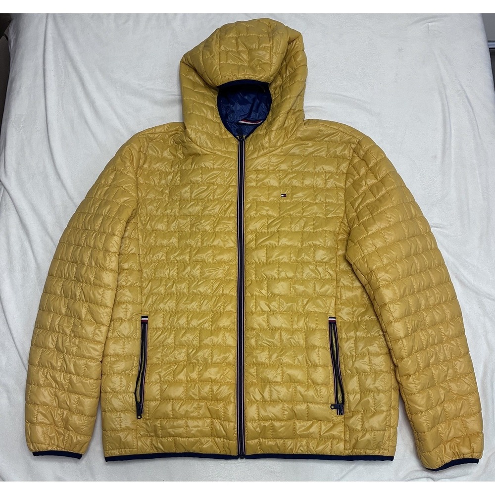 Tommy Hilfiger Woman Quilted Hooded Puffer Jacket Full Zip Yellow Size XL